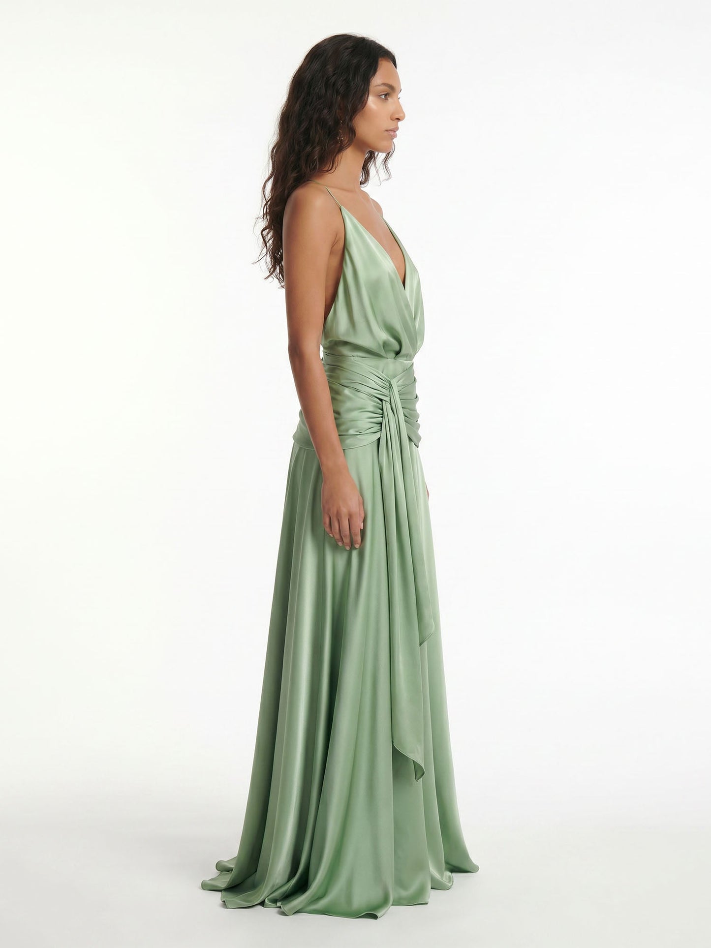 Vestito Maxi Avvolgente Halter in Verde Salvia