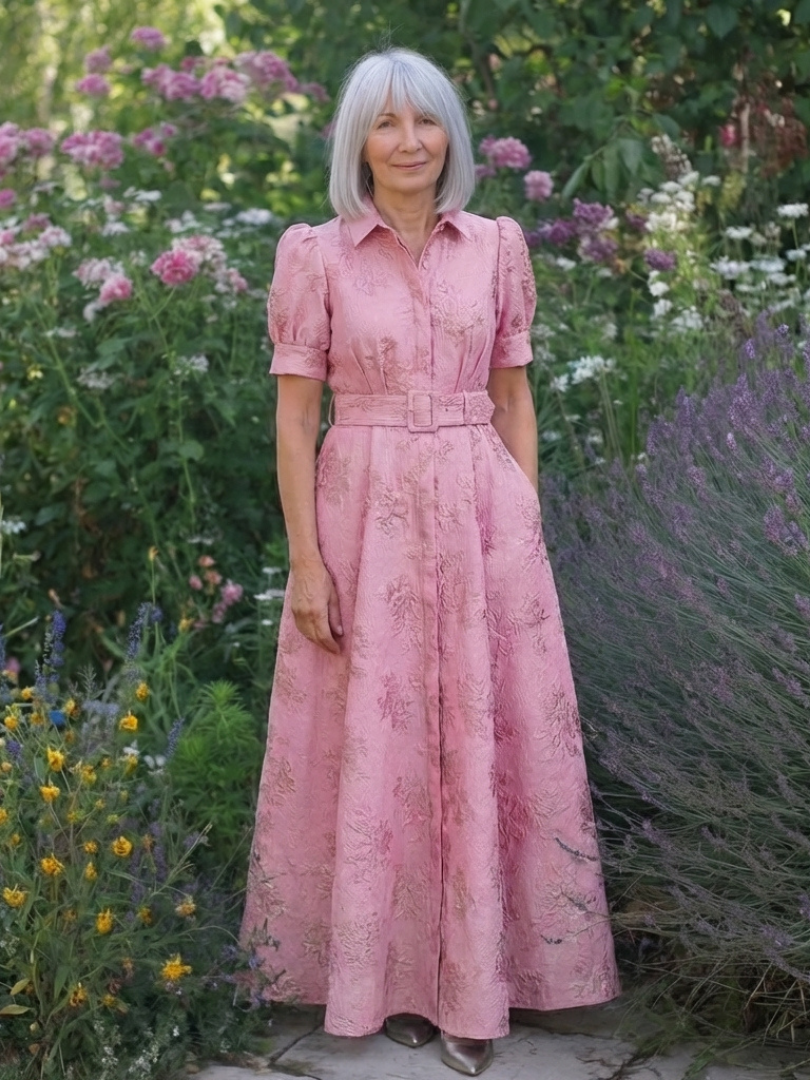 Xanthea | Abito lungo a camicia con maniche corte e motivo floreale