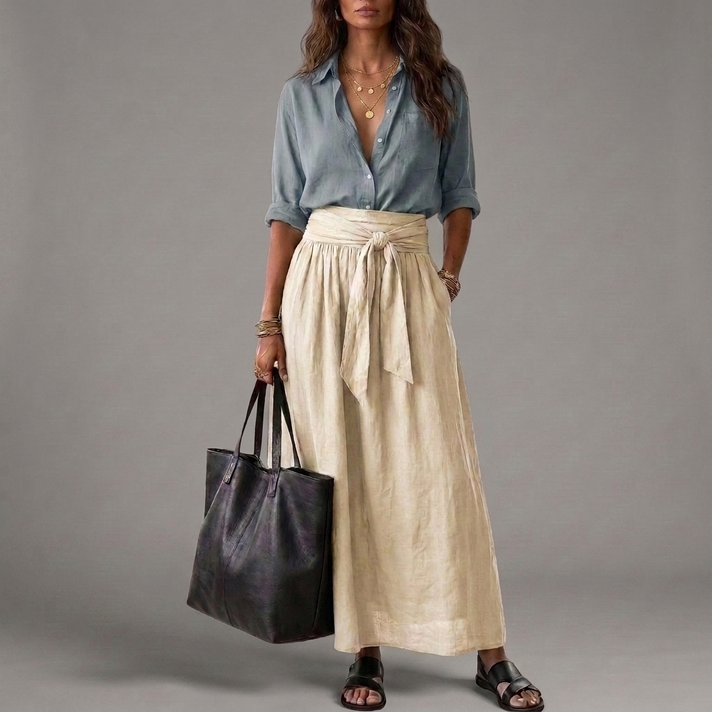 SAHARA | Set Due Pezzi: Top Nero e Gonna Midi Verde Oliva