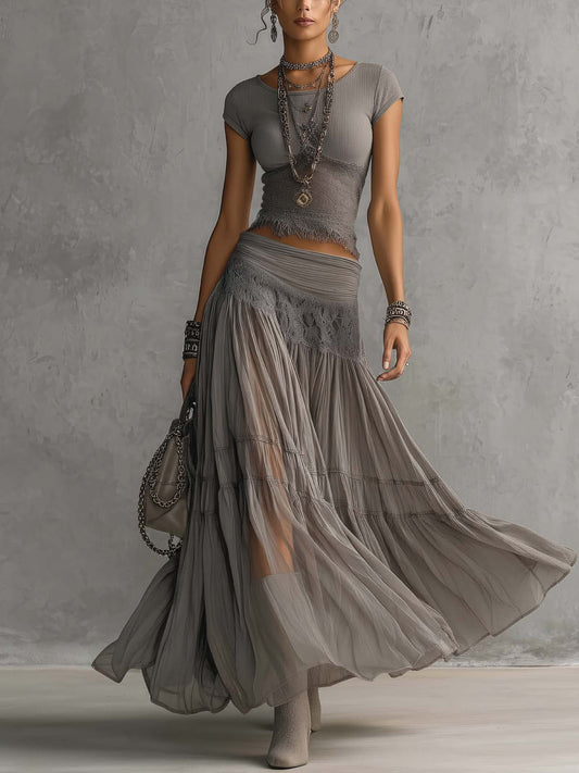Rosalie | Set Maxi Elegante in Pizzo a Due Pezzi