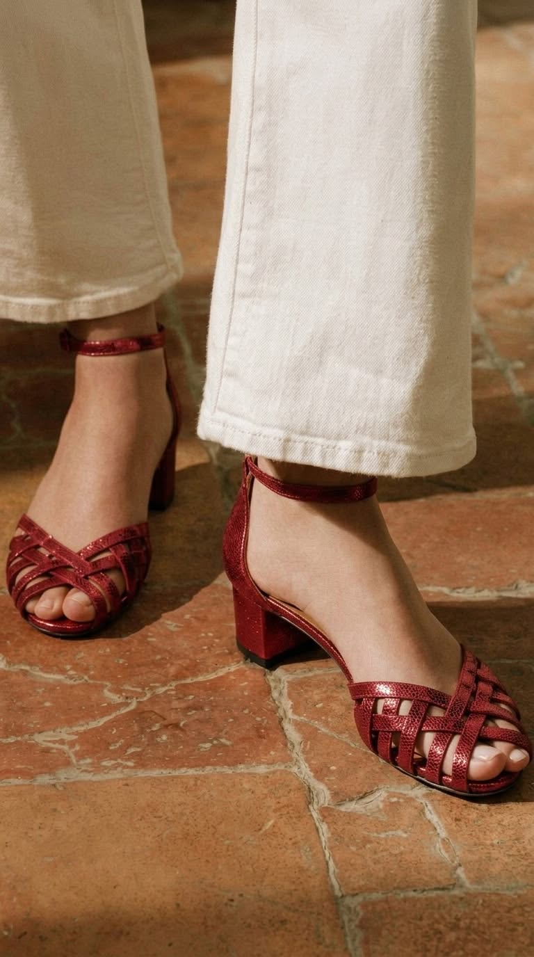Sandali peep toe intrecciati oro con cinturino alla caviglia e fibbia