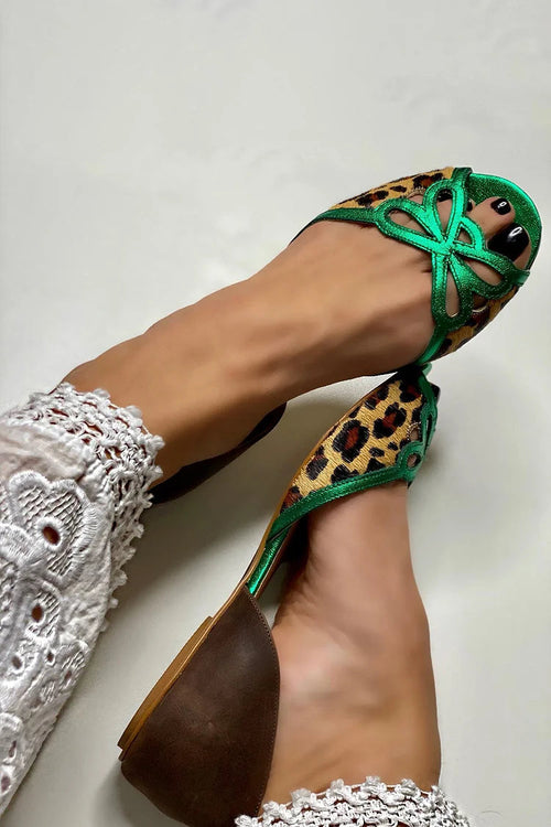 Sandali cut-out color block stampa leopardata verde