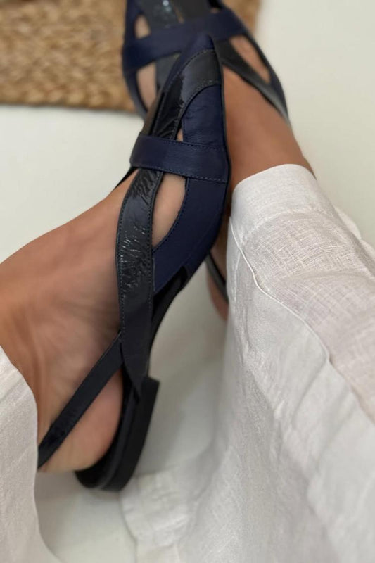 Ballerine slingback intagliate patchwork Blu Marino a punta
