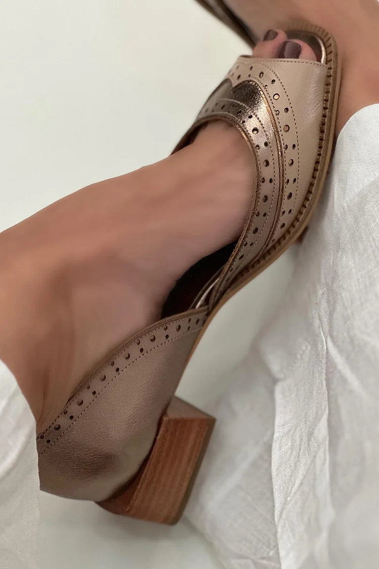 Pantofole Kaki a punta quadrata in patchwork
