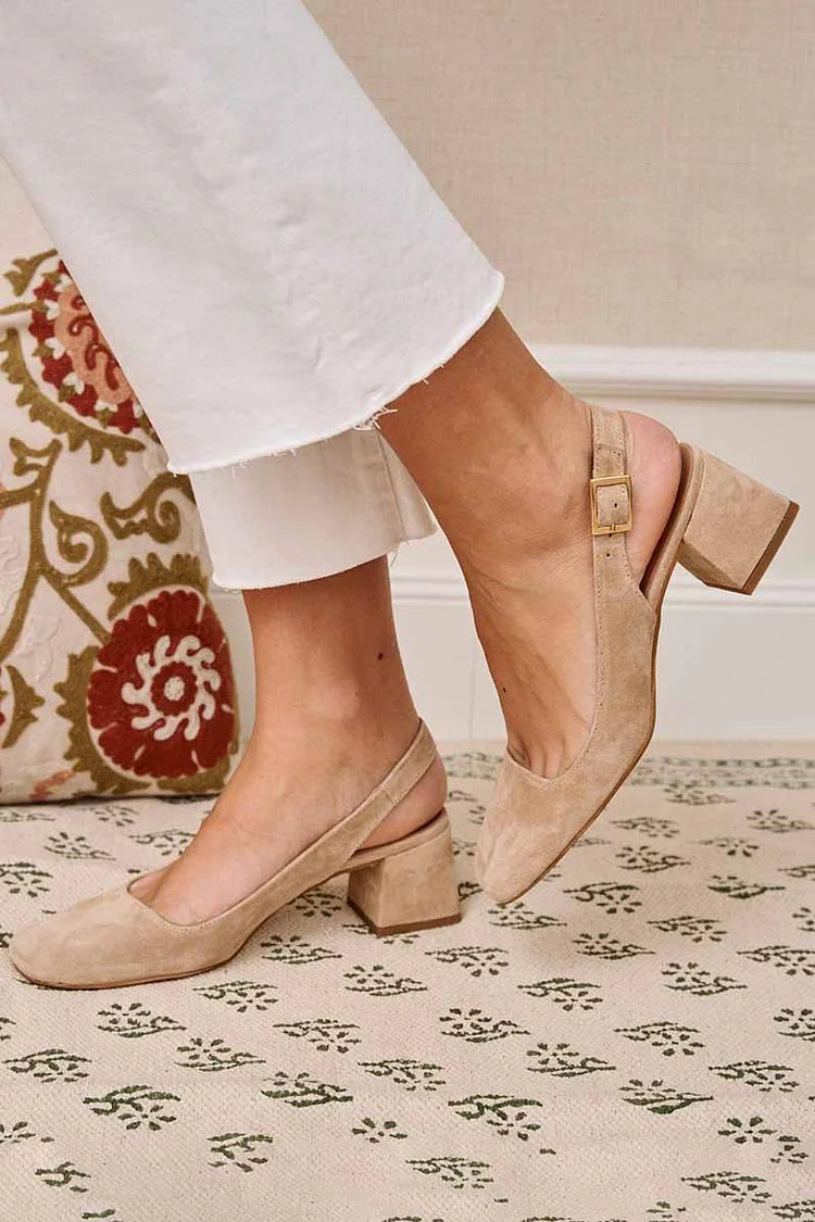 Talons slingback chunky kaki a punta quadrata con fibbia