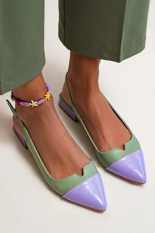 Ballerine slingback a punta intagliate color block con fibbia