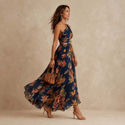 Celeste | Maxidress con spalline e fiori