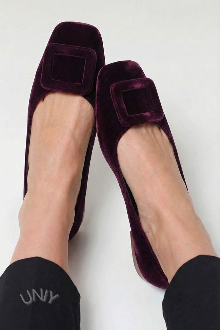 Ballerine in velluto a punta quadrata con fibbia
