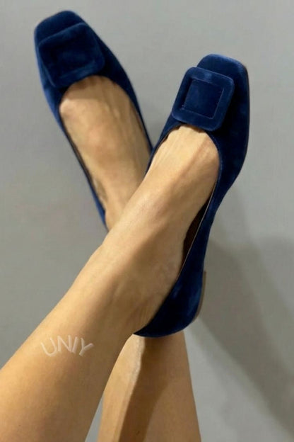 Ballerine in velluto a punta quadrata con fibbia