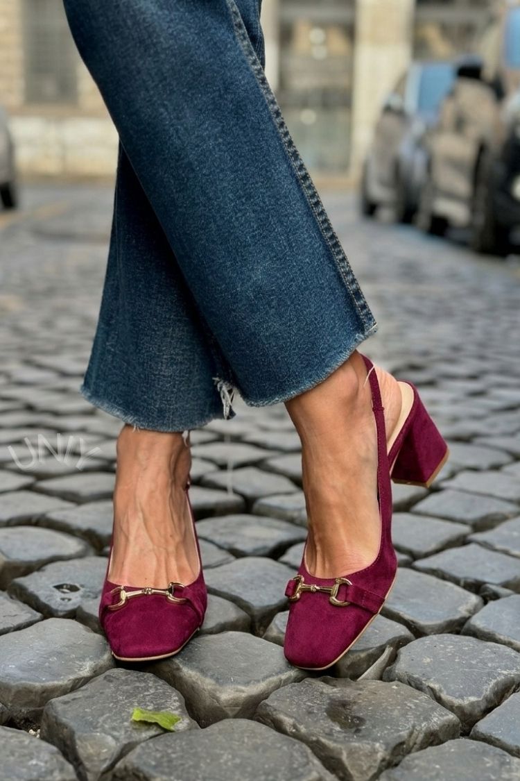 Slingback con tacco a blocco in camoscio oliva
