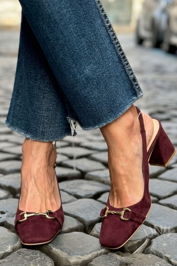 Slingback con tacco a blocco in camoscio oliva