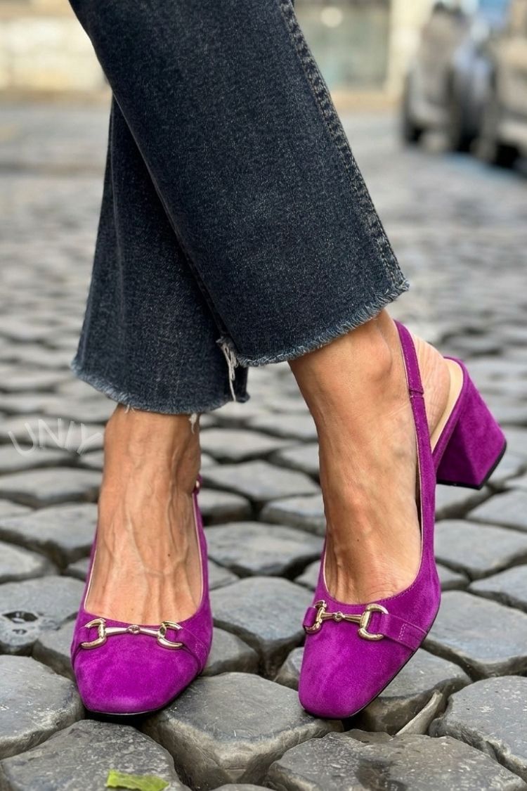 Slingback con tacco a blocco in camoscio oliva