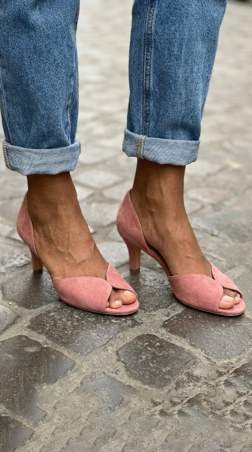 Décolleté peep toe d'Orsay in camoscio rosa