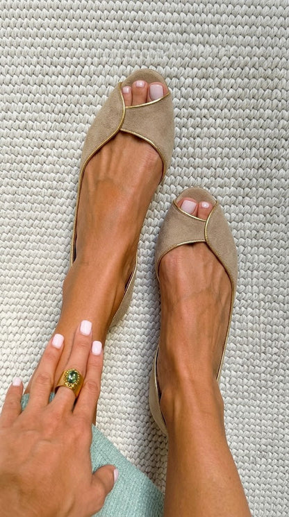 Ballerine d'Orsay in camoscio Beige e Oro