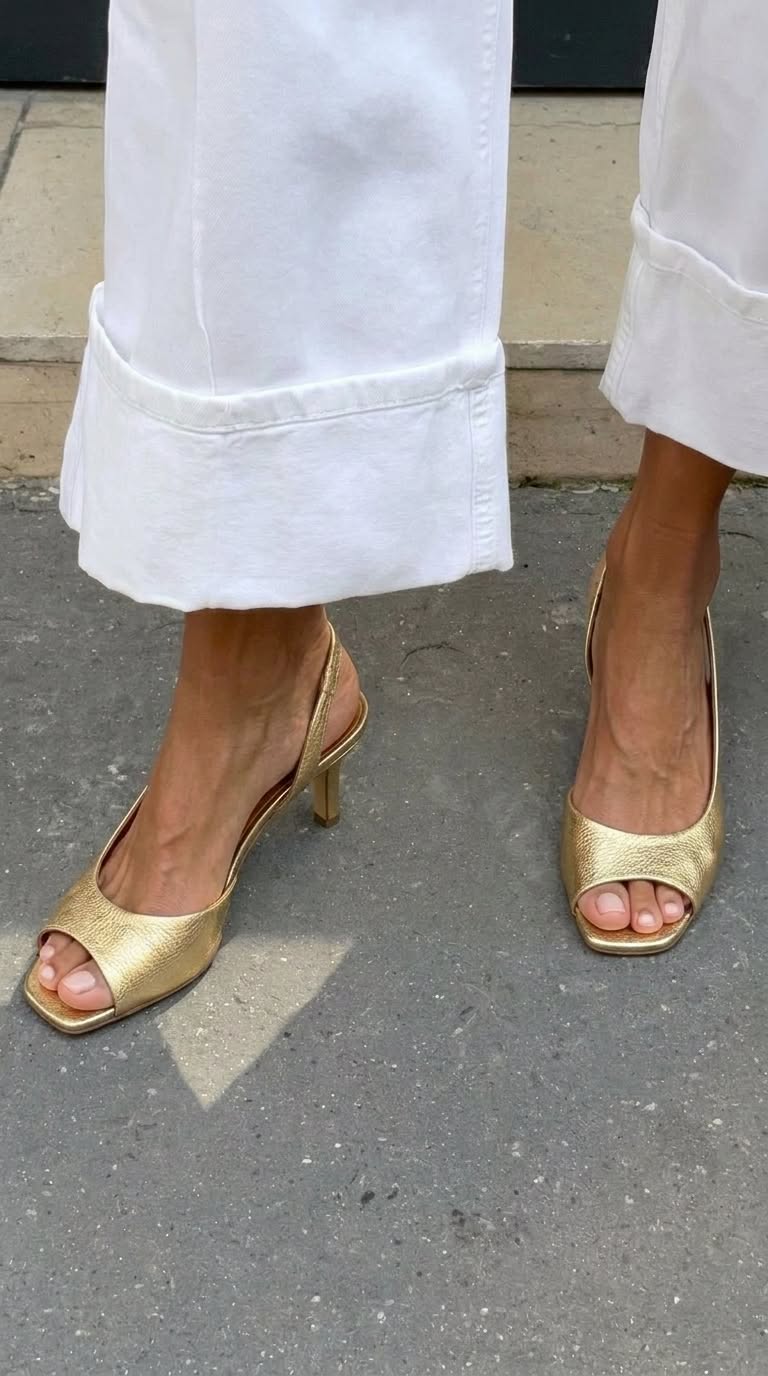 Scarpe con tacco kitten slingback peep toe metallizzate Oro
