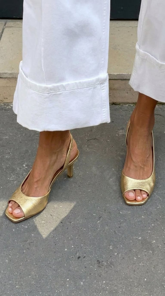 Scarpe con tacco kitten slingback peep toe metallizzate Oro