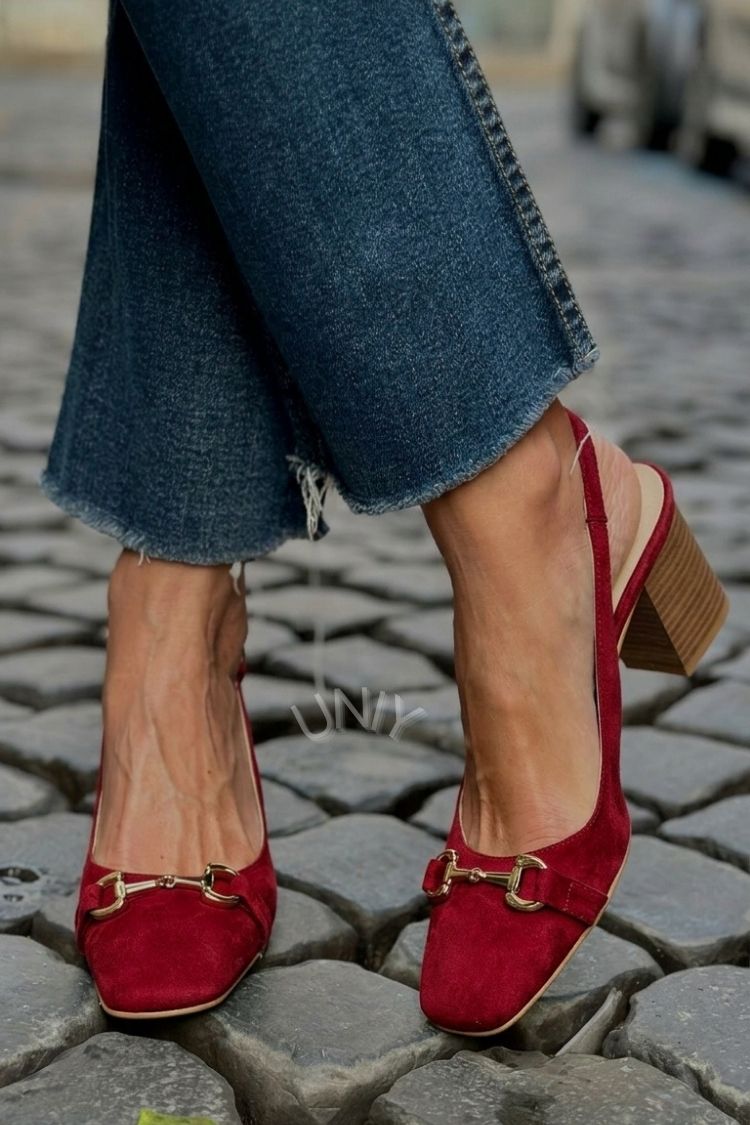 Slingback con tacco a blocco in camoscio oliva