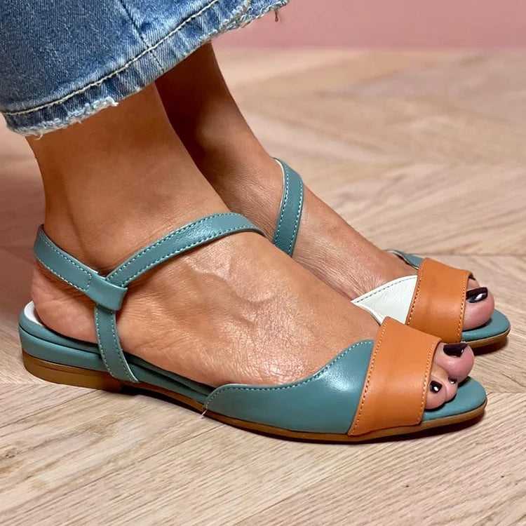 Sandali slingback open toe trapuntati bicolore