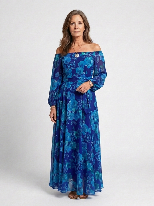 Aspen | Abito Maxi a Spalle Scoperte con Motivo Floreale