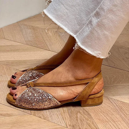 Sandali bassi in glitter patchwork Marrone
