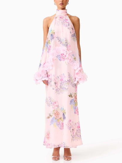 Abito lungo con scollo floreale