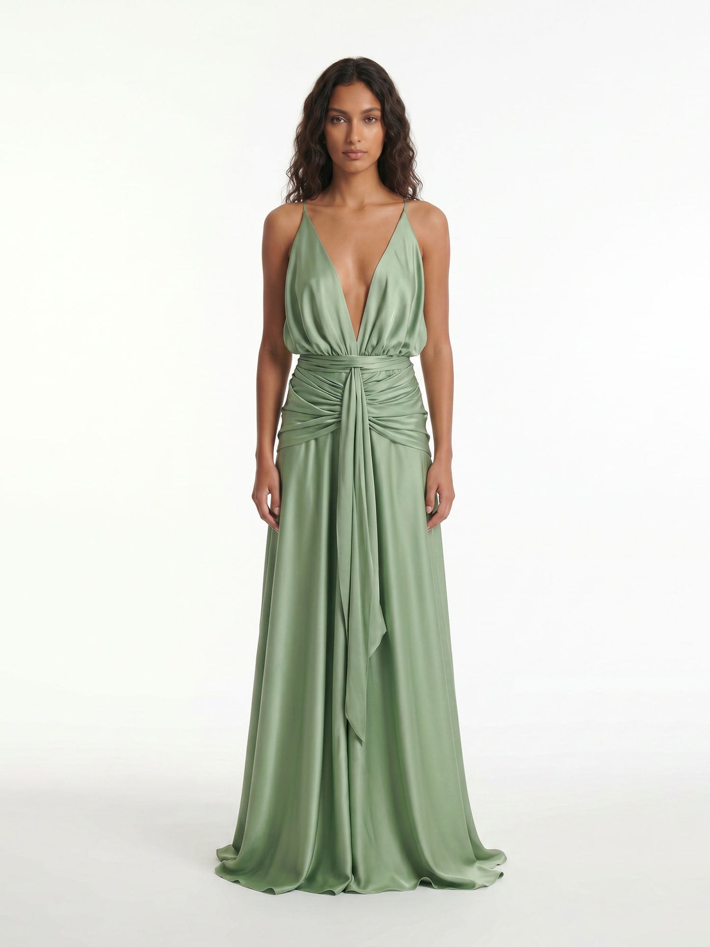 Vestito Maxi Avvolgente Halter in Verde Salvia