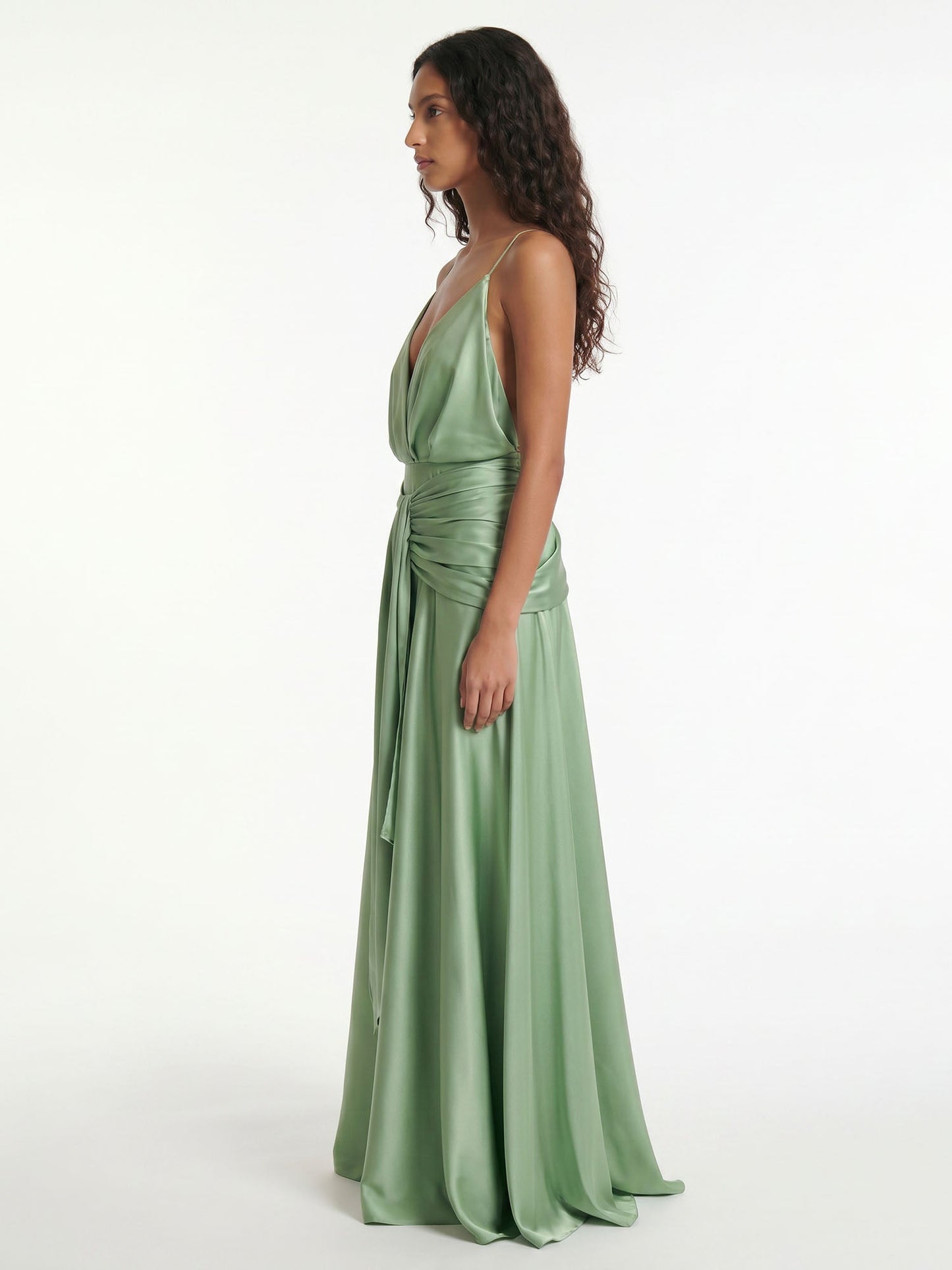 Vestito Maxi Avvolgente Halter in Verde Salvia