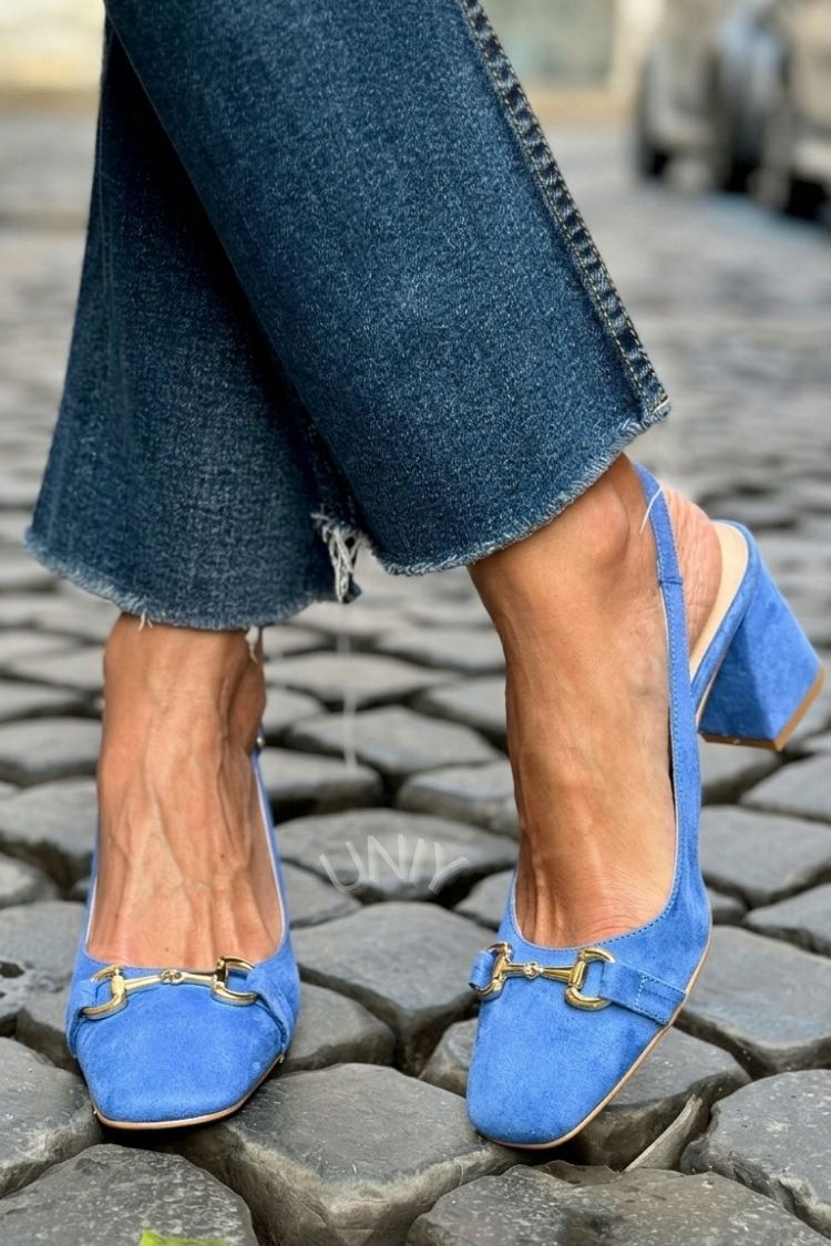 Slingback con tacco a blocco in camoscio oliva