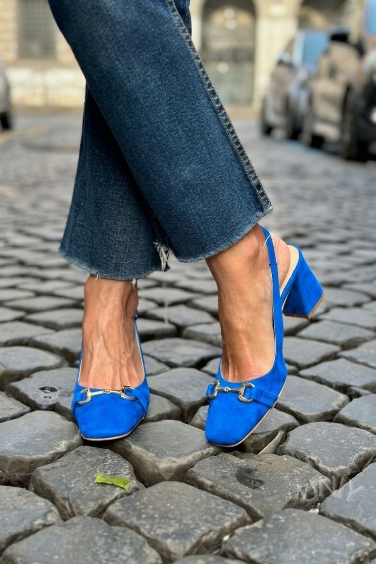 Slingback con tacco a blocco in camoscio oliva