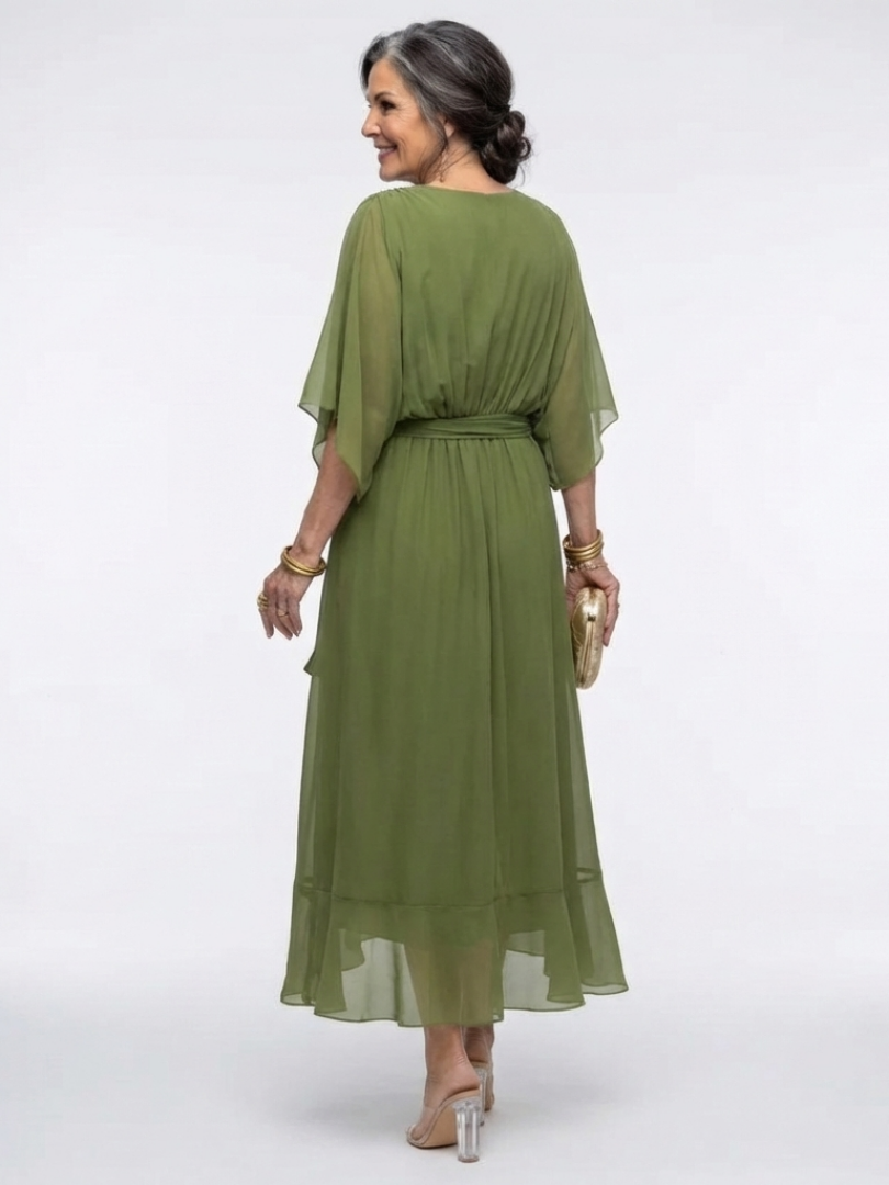 Elysia | Abito midi drappeggiato con scollo a V e cintura in vita