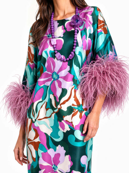 Abito lungo in satin floreale