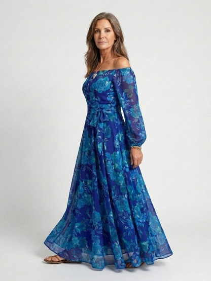 Aspen | Abito Maxi a Spalle Scoperte con Motivo Floreale