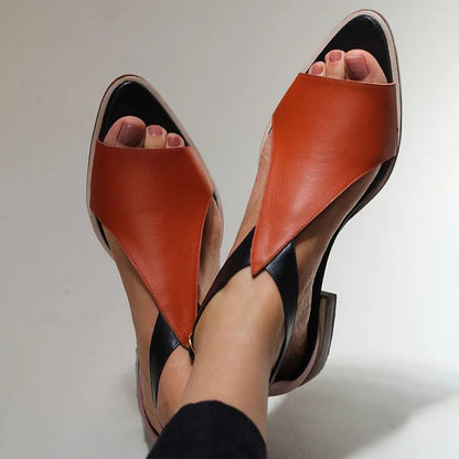 Sandali cut-out peep toe color block casual con punta affilata