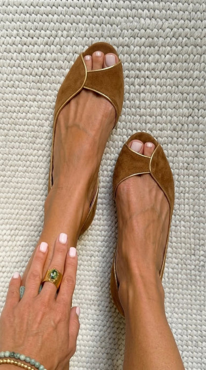 Ballerine d'Orsay in camoscio Beige e Oro