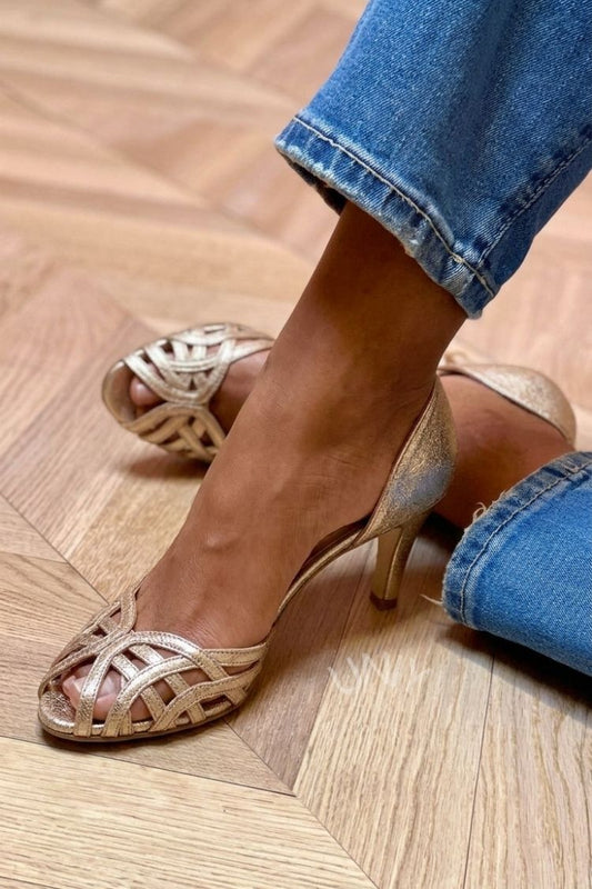 Tacchi medi peep toe metallizzati Oro