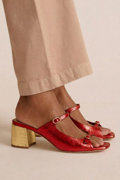 Décolleté a tacco largo color block Oro