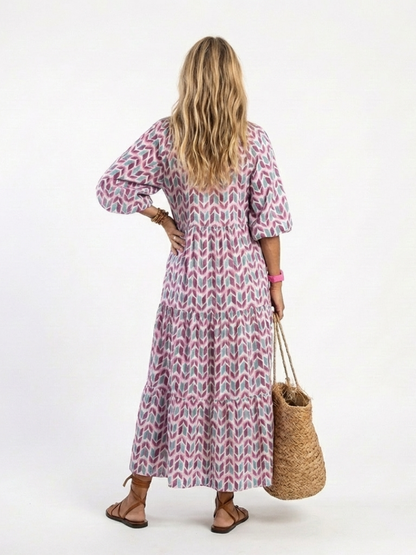 Mireya | Abito midi a maniche lunghe con stampa geometrica