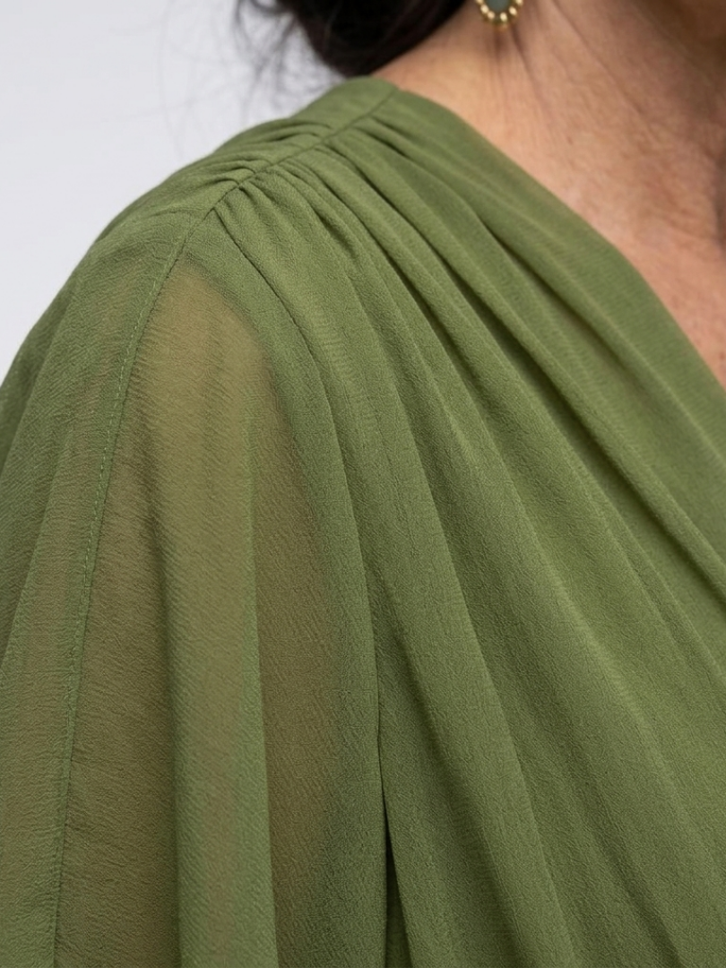 Elysia | Abito midi drappeggiato con scollo a V e cintura in vita