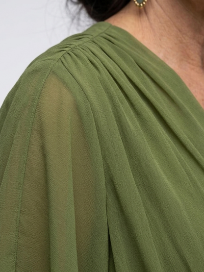 Elysia | Abito midi drappeggiato con scollo a V e cintura in vita