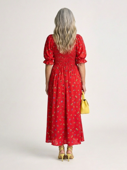 Delphine | Abito midi con scollo quadrato e stampa floreale