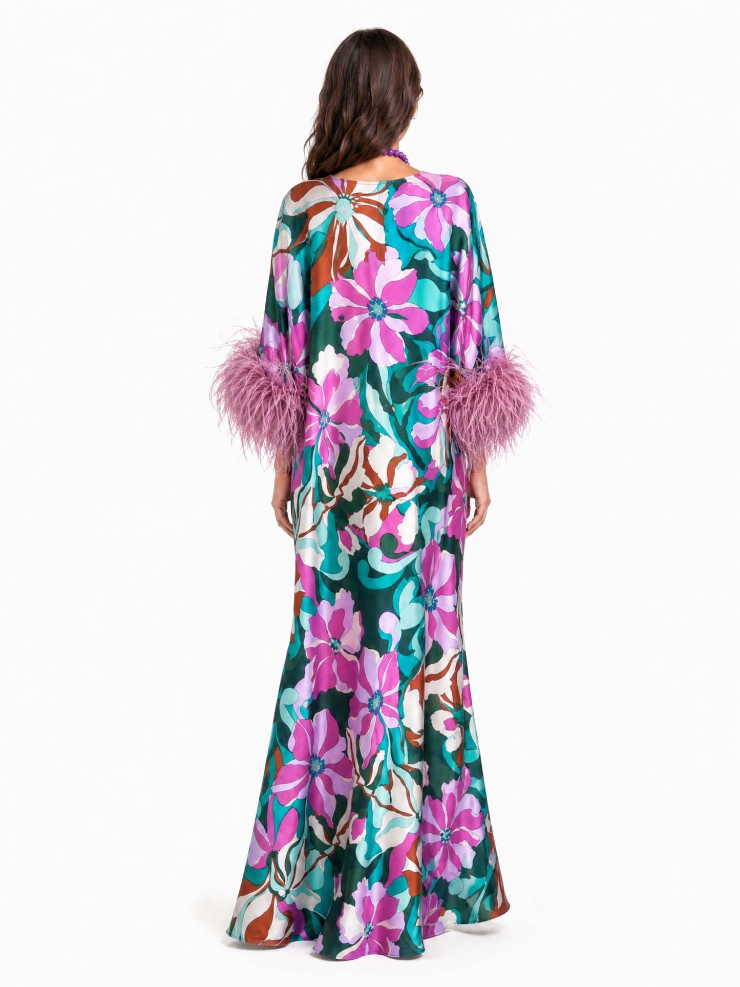 Abito lungo in satin floreale
