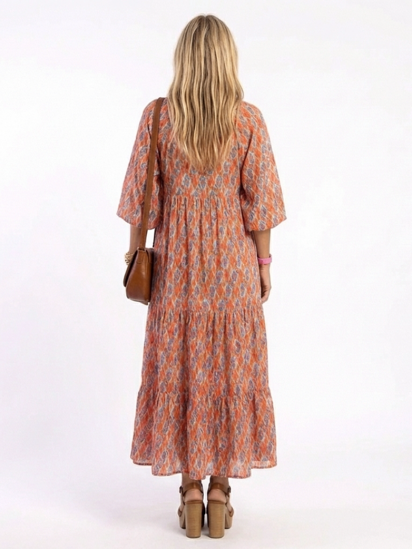 Amara | Vestito midi a strati con scollatura a V e stampa geometrica
