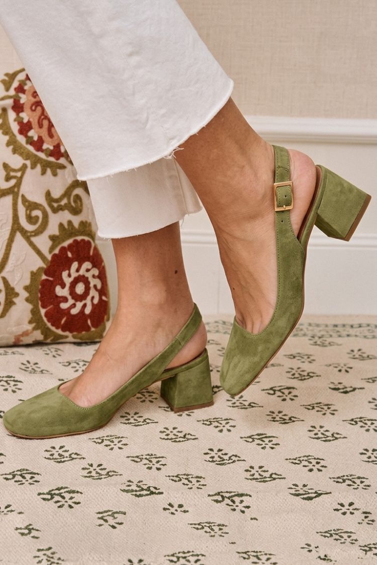 Talons slingback chunky kaki a punta quadrata con fibbia