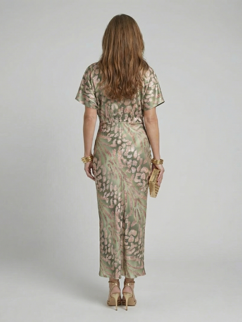 Coralie | Abito Midi con Stampa Astratta, Scollo a V e Vita Arricciata