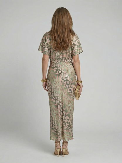 Coralie | Abito Midi con Stampa Astratta, Scollo a V e Vita Arricciata