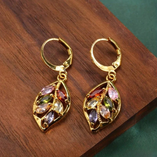 Orecchini Vintage Multicolore in Foglia d'Oro