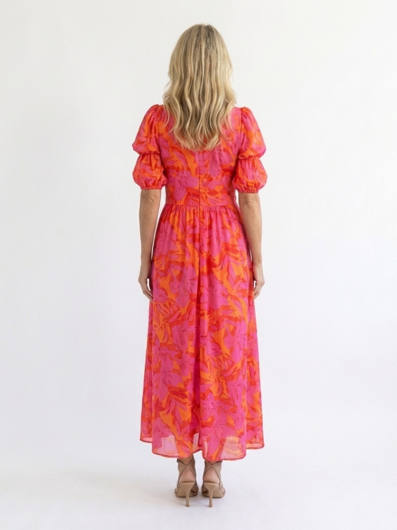 Willow | Abito midi floreale con scollatura a V e maniche a sbuffo