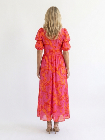 Willow | Abito midi floreale con scollatura a V e maniche a sbuffo