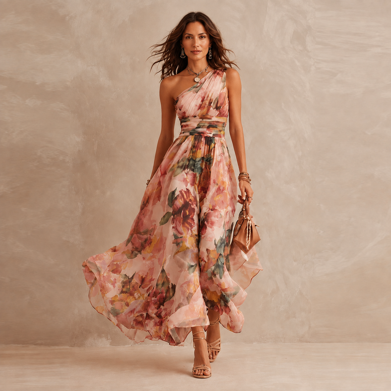 Celeste | Maxidress con spalline e fiori