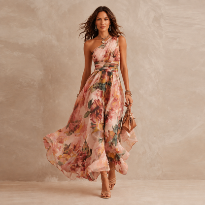 Celeste | Maxidress con spalline e fiori